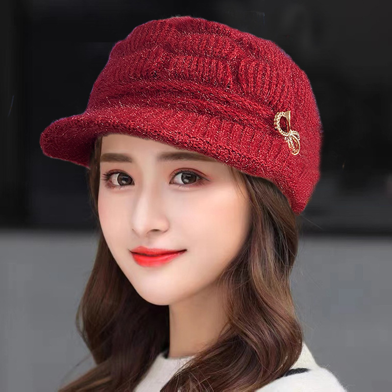 Chapeau chaud d'hiver tricoté, casquette décontractée pour maman, chapeau de grand-mère en peluche épaisse doublée de polaire, laine chaude, cadeau de noël
