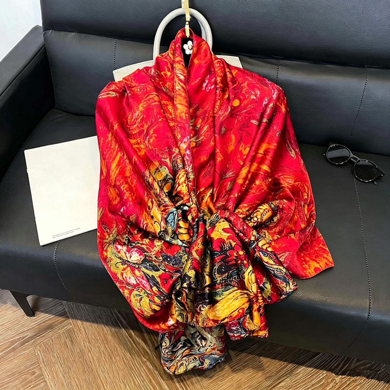 Écharpe en satin de soie grande taille 180*90cm pour femme, imprimé automne, nouveau châle de printemps, foulard, pashmina, écharpe de voyage