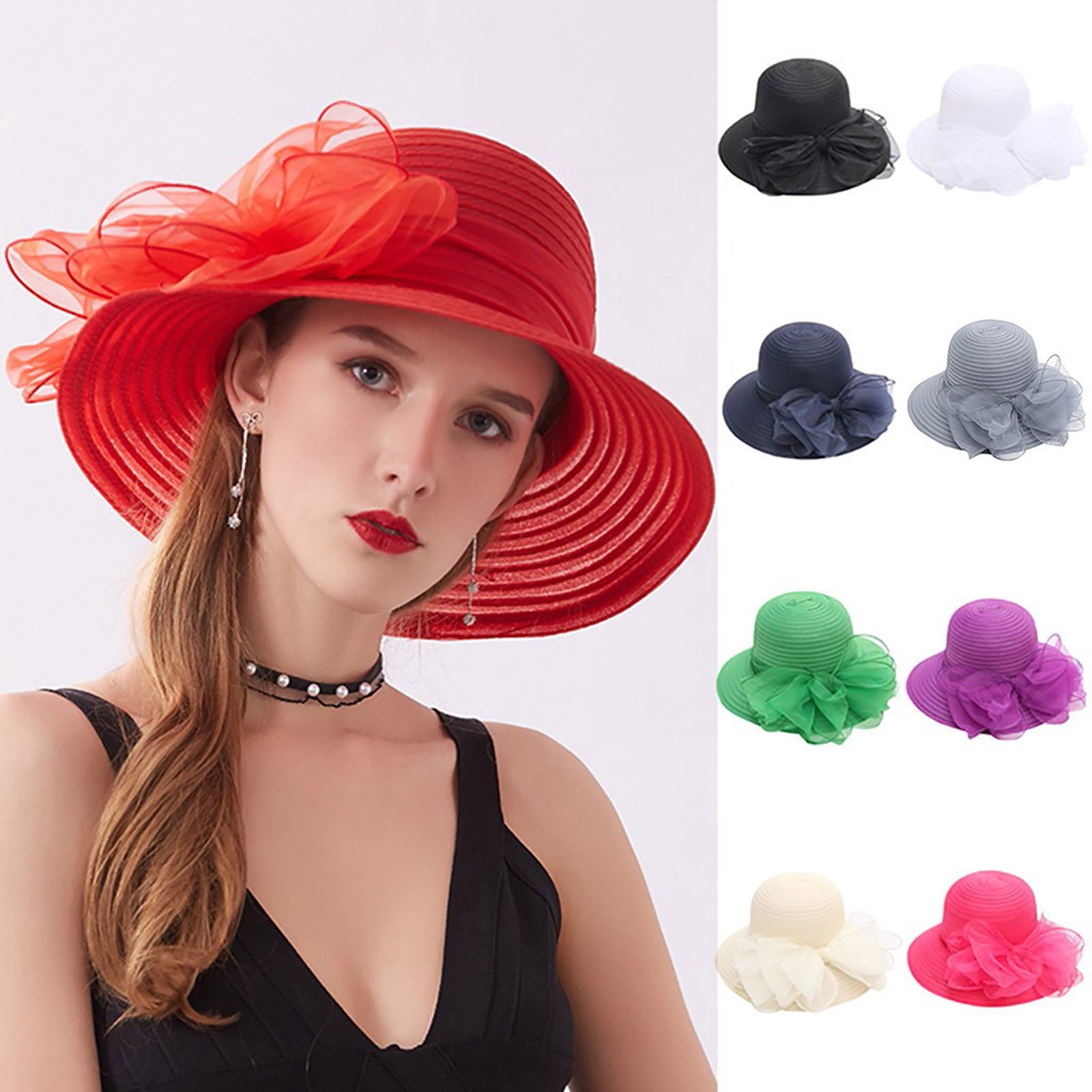 Chapeau de mariage en paille britannique avec nœud papillon pour femmes, chapeaux de plage de vacances à la mode, casquette Panama de voyage à large bord d'été