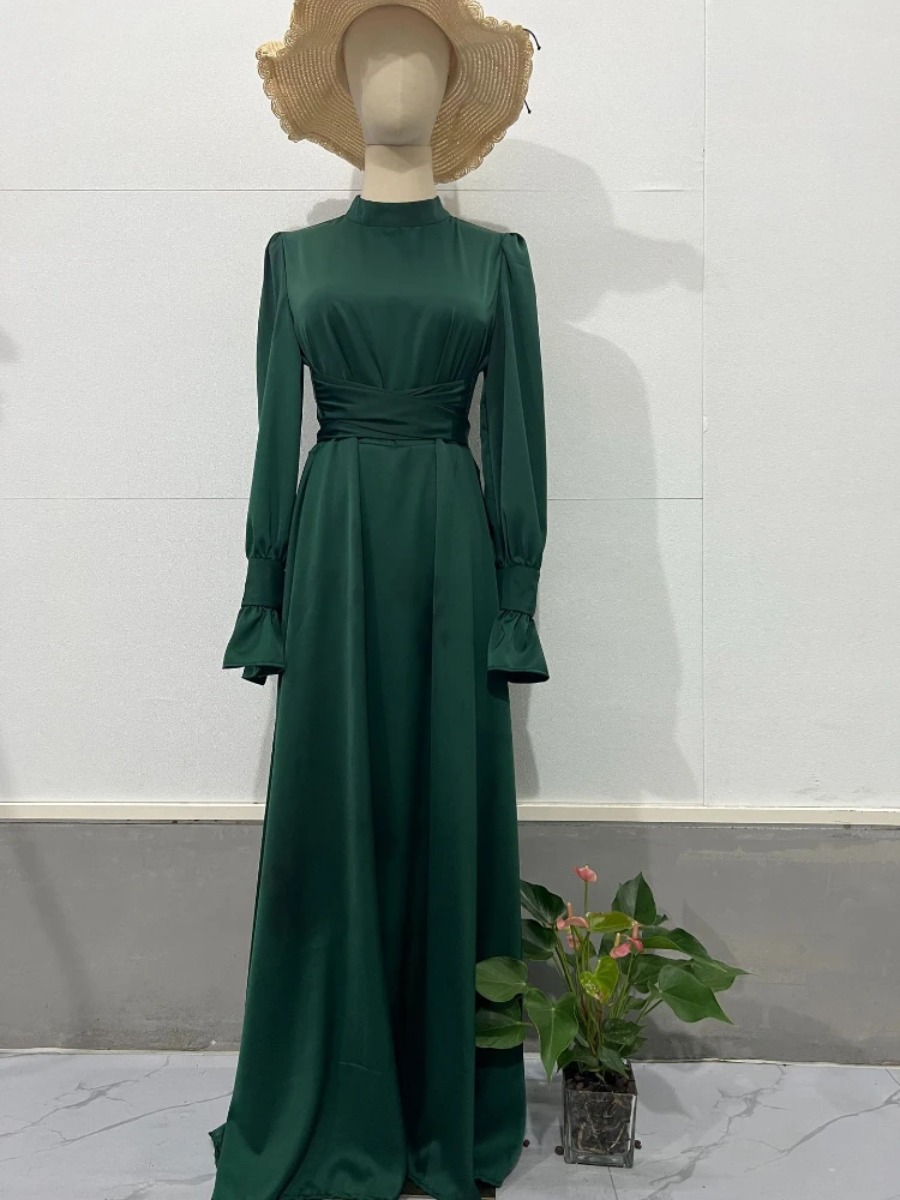 Robe musulmane en Satin Eid pour femmes, Abaya, robes de soirée, Ramadan, à lacets, manches évasées, Largo, dubaï, Robe longue arabe, 2024