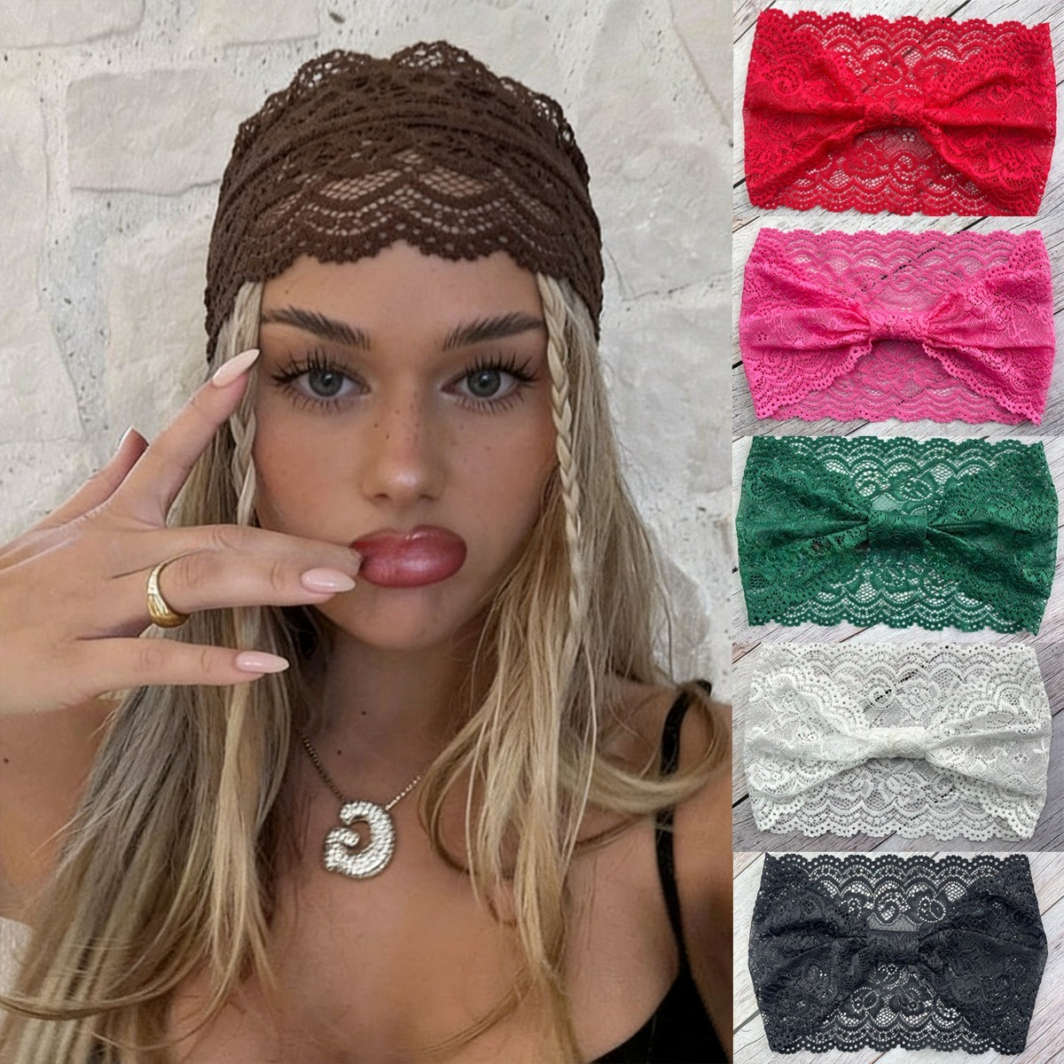 Serre-tête vintage en dentelle, foulard tendance pour femme, accessoires de cheveux pour la plage et les voyages, bande large extensible, cerceaux à cheveux ajourés