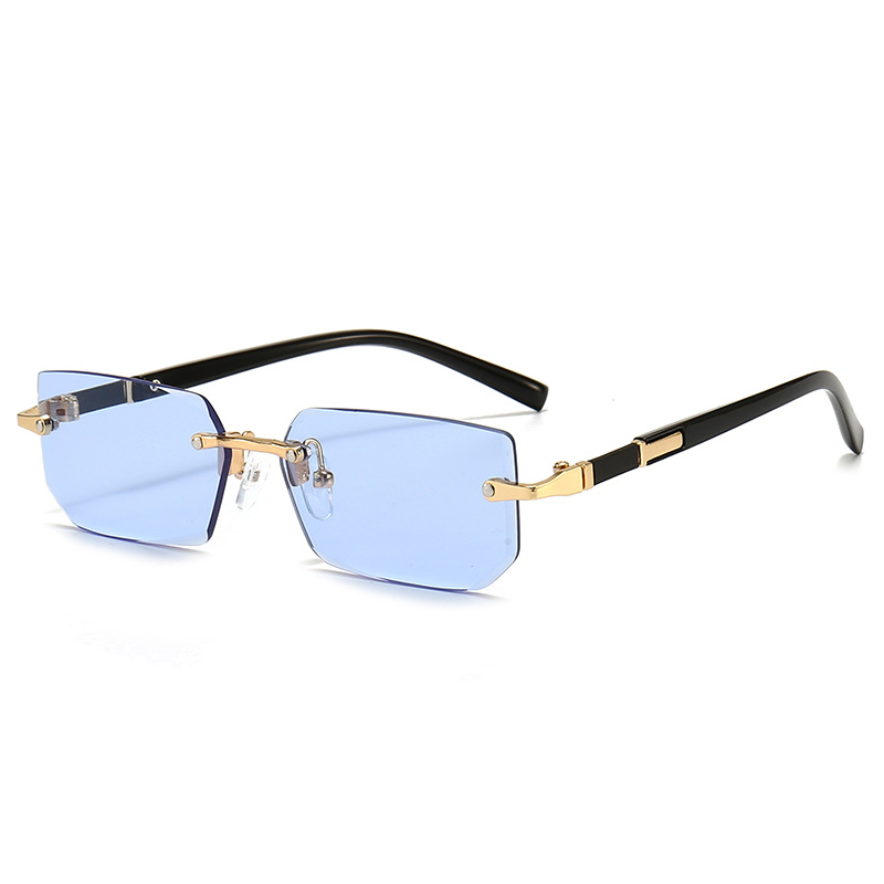Lunettes de soleil rectangulaires sans monture, tendance, populaires pour femmes et hommes, petites lunettes de soleil carrées pour femmes et hommes, idéales pour les voyages estivaux.