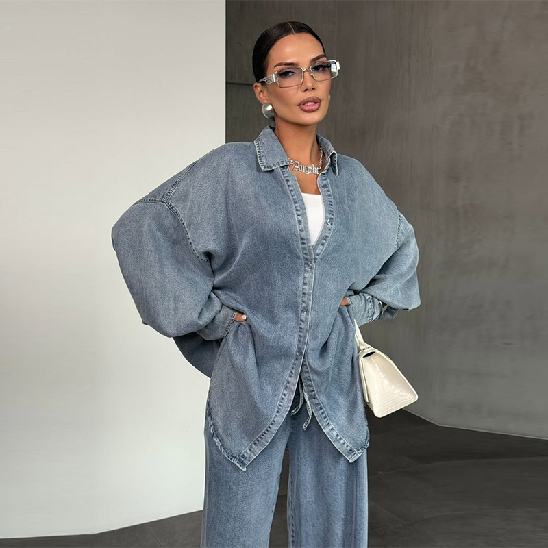 Nouvel ensemble décontracté automne pour femme : chemise ample en jean et pantalon long, style européen et américain