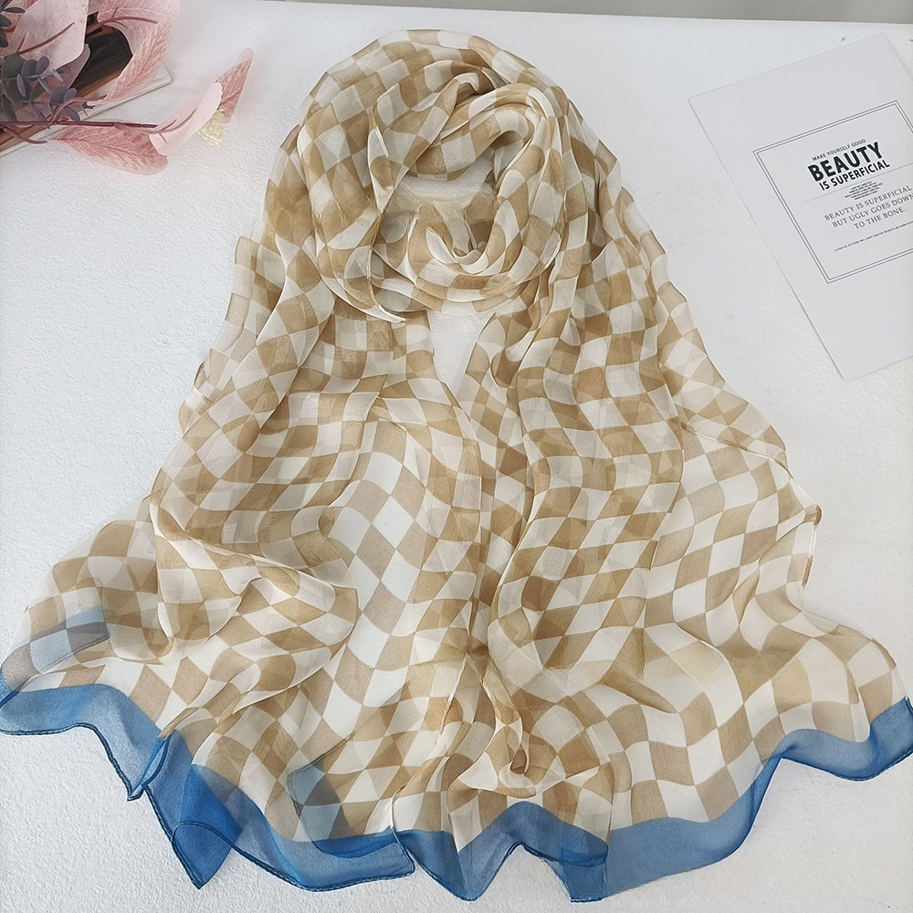 Écharpe en mousseline à carreaux 160x50 cm pour femme – Châle léger en georgette soyeuse, protection solaire et accessoire de mode, toutes saisons