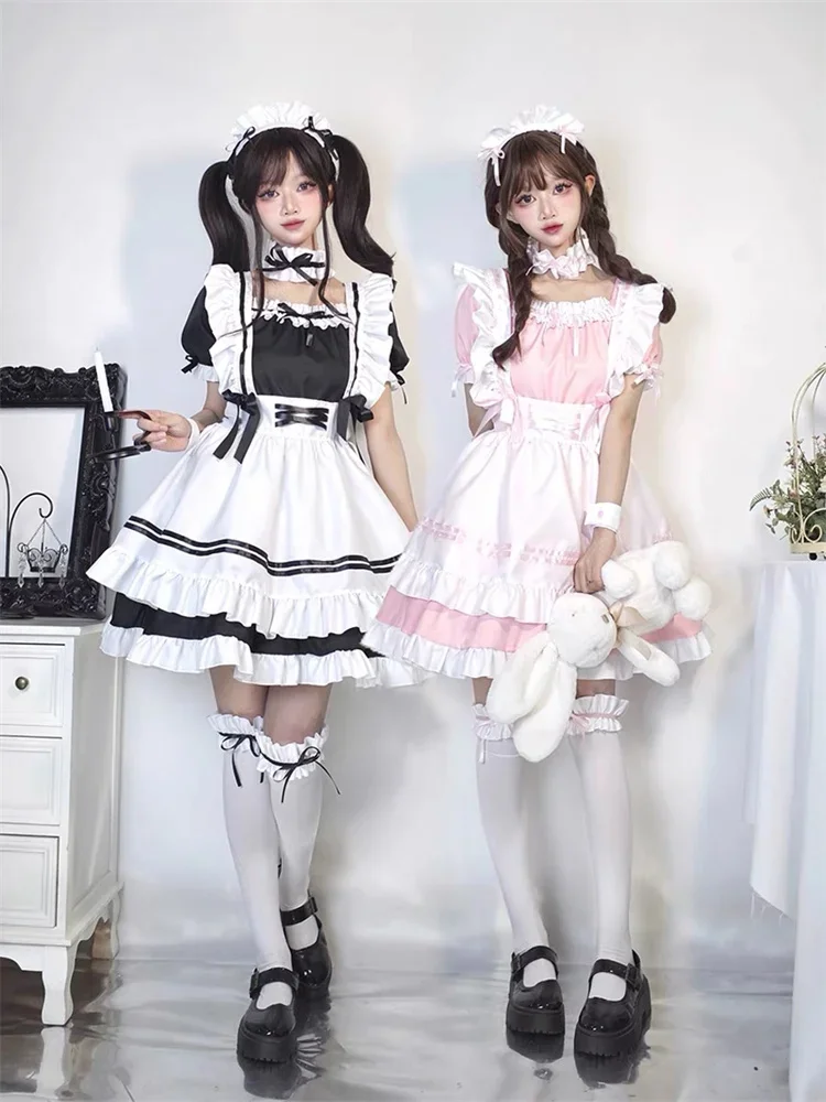 Tenue de femme de chambre Lolita Cosplay Mignonne Sexy Érotique Kawaii, Costume de café, Robe tablier uniforme homme noir et blanc, Costumes à nœud papillon mignons