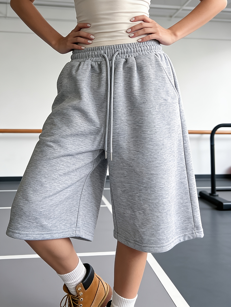 Shorts de sport décontractés pour femmes, taille élastique, jambe large, jambe droite, shorts cinq-quarts, coupe ample, short à cordon de serrage pour femmes