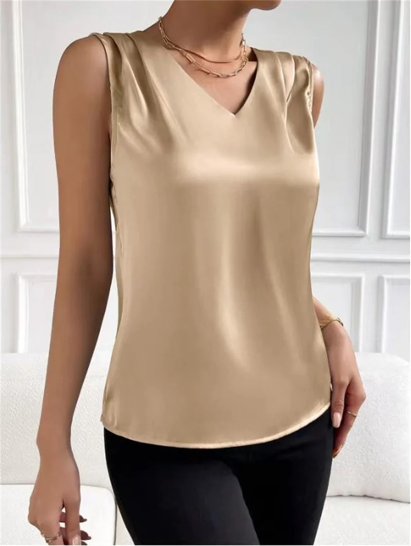 Gilet élégant pour femmes, col en v, vacances d'été, simple, couleur unie, mode, haut sans manches assorti