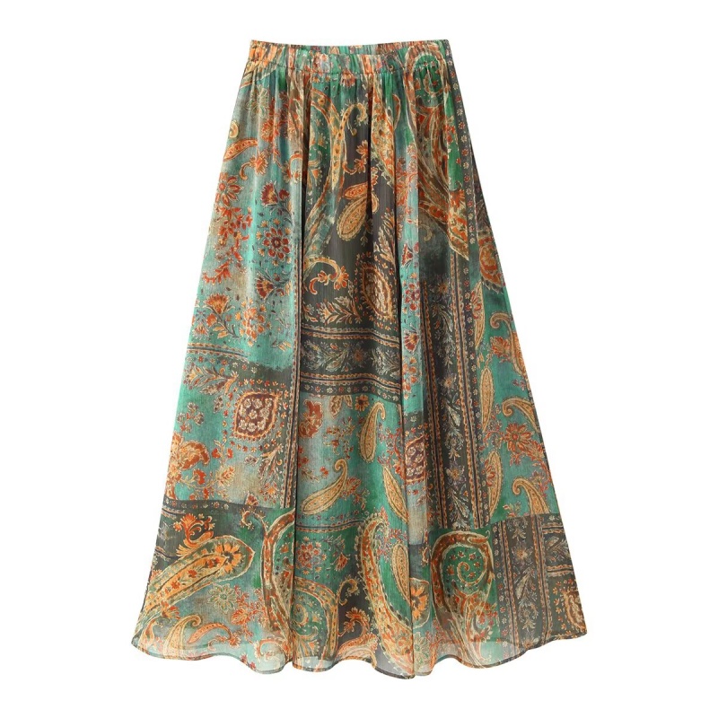 Jupe longue mi-mollet plissée taille haute pour femme, coupe ample, style décontracté vintage, imprimée, toutes saisons, pour les fêtes, Nouveauté 2026