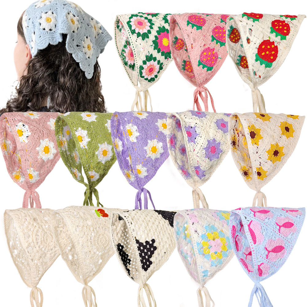 1 pièces foulard de cheveux pour femmes à la mode doux style rustique tricoté fleur foulard triangulaire mignon kawaii accessoires de cheveux pour dames