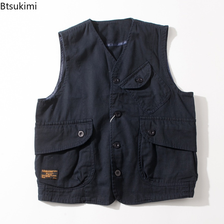 Gilet décontracté sans manches rétro pour homme, veste de travail polyvalente tendance pour homme, gilet cargo de voyage et de tir avec poches