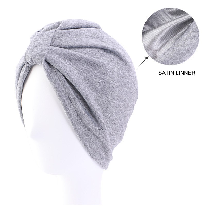 Bonnet turban noué avec doublure en satin pour femme, écharpe de sauna élastique, bonnet pour femme, enveloppes de tête, perte de cheveux, bonnet chimio, document solide