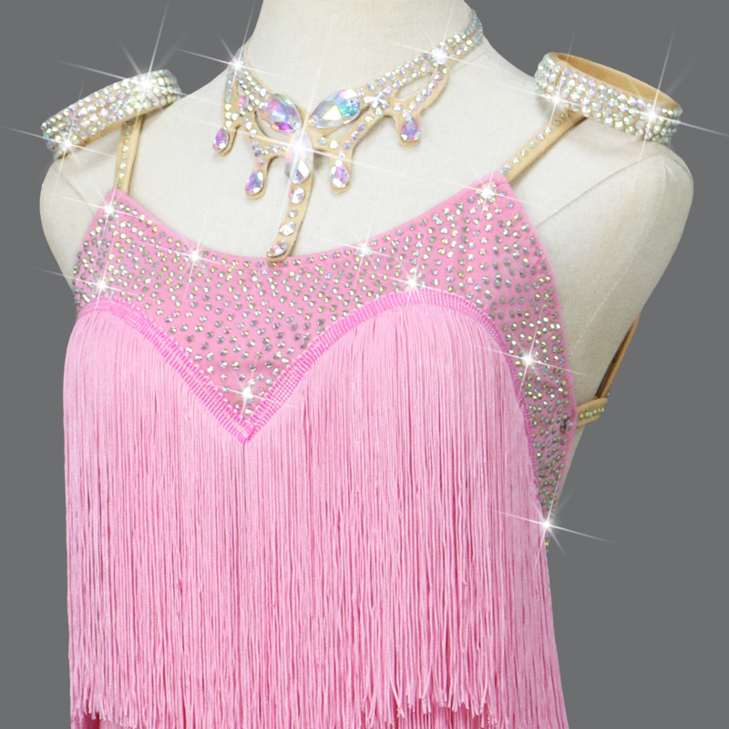 Robe de Soirée Rose pour Femme, Vêtement Latin, Compétition, Tenue de brev, Costume à Franges, Jupe de Bal, 2026