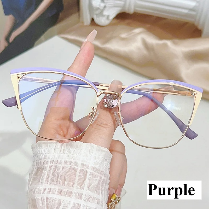 Montures œil de chat multicolores pour femmes, montures métalliques d'épissure à la mode, lunettes Anti-bleu à couleur européenne et américaine