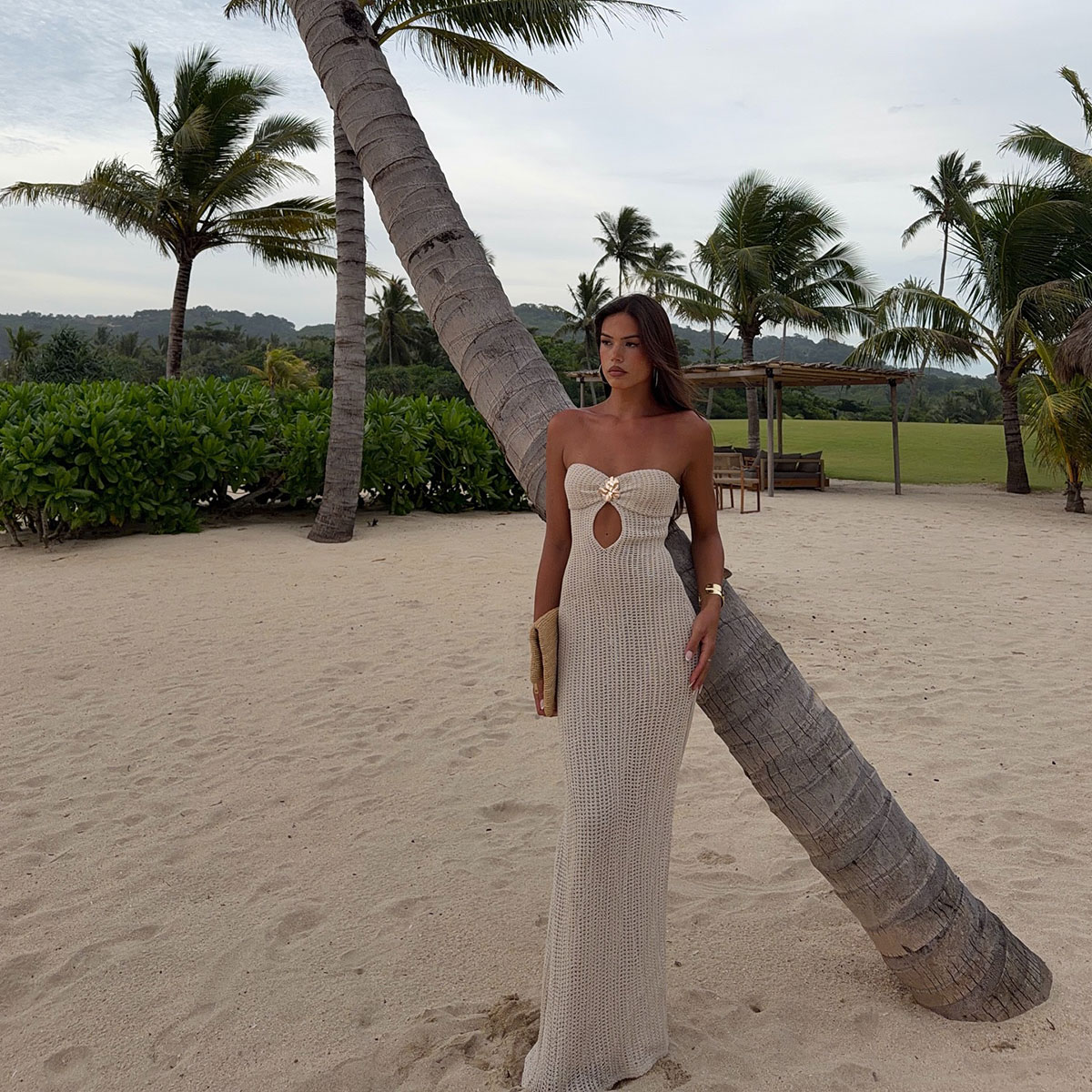 Robe de plage bandeau pour femme, maxi-robe découpée, tenue de villégiature, robe cache-maillot sans manches en tricot, robe de soirée d'été