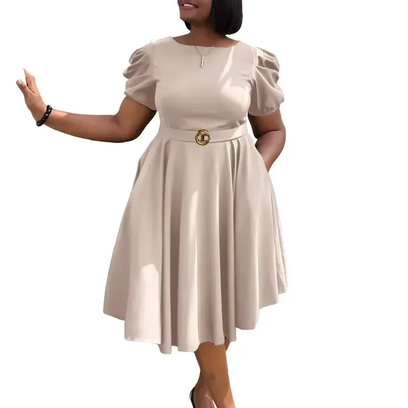 Robe mi-longue plissée en polyester à manches courtes pour femmes, vêtements africains, tenues de soirée, vêtements africains, mode d'automne