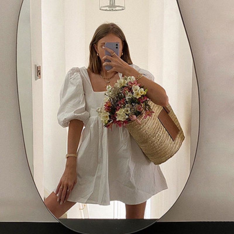 Robe d'été pour femmes, blanche, élégante, manches bouffantes, dos nu, fête, plage, Mini, décontractée, vacances