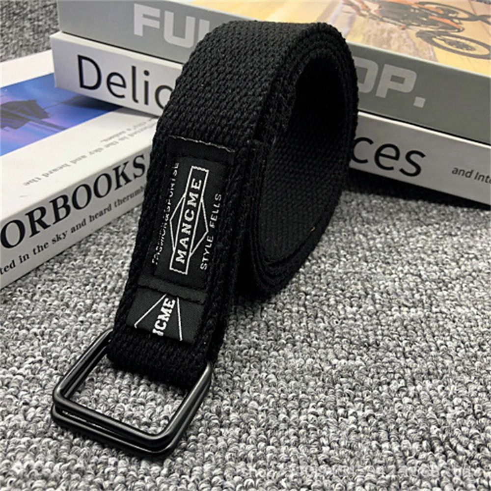 Jeans en toile tressée en nylon pour hommes et femmes, double anneau, noir, structile, polyvalent, étudiant, tendance, ceinture, pantalon cargo, ceinture
