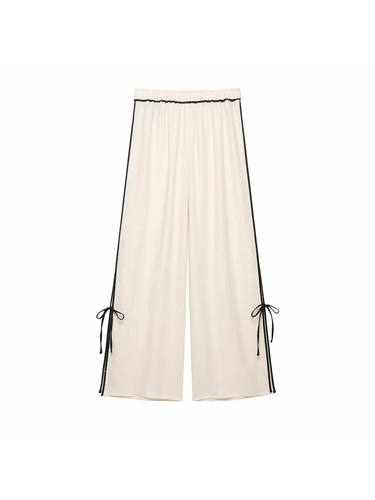 Ensemble 2 pièces pour femme : Blouse à col contrastant et manches longues, et pantalon large assorti – Tenue décontractée pour femme