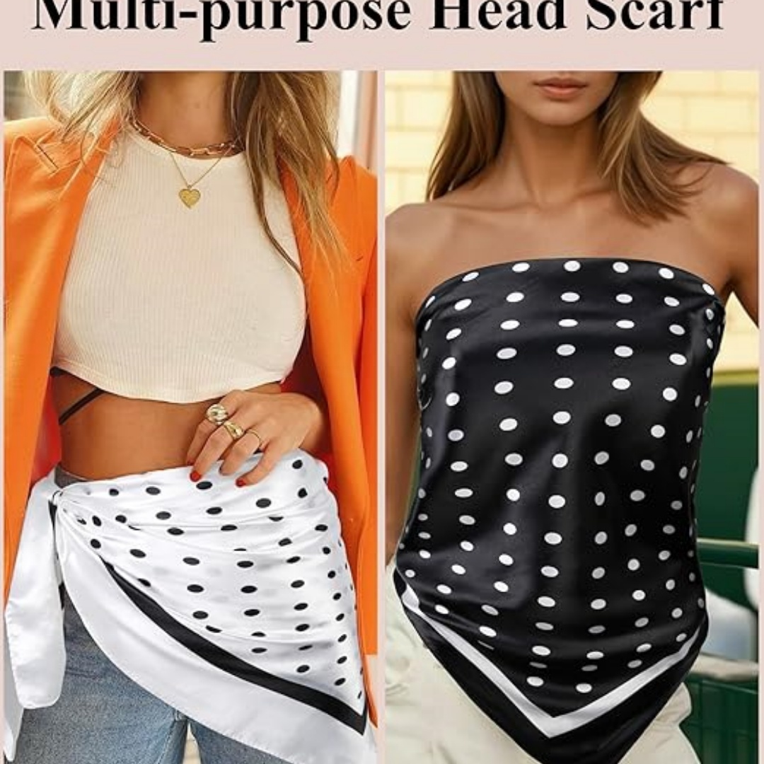 Foulard carré en satin à pois pour femmes, bandanas en satin, foulards de cou, couvre-chef en soie pour cheveux
