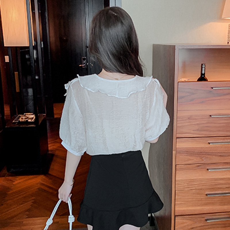 Blouses en Chiffon Blanc à Volants pour Femmes, Mode Été 2026, Blusas Décontractées Style Coréen, Manches Bouffantes Vintage Y2K, Hauts Femme