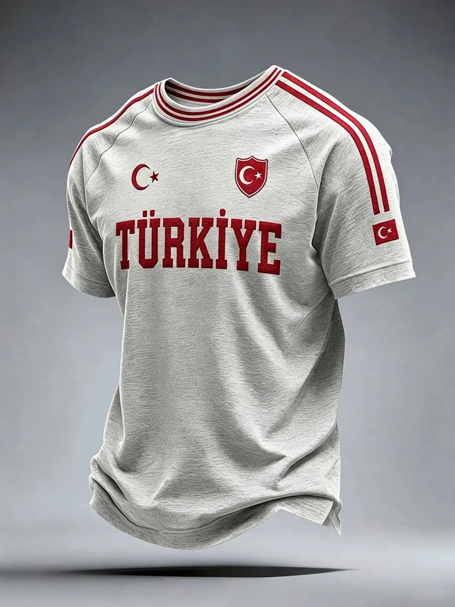 T-shirt de sport décontracté pour hommes, uniforme de football des supporters turcs, imprimé en 3D, séchage rapide, respirant, manches courtes, t-shirt d'entraînement