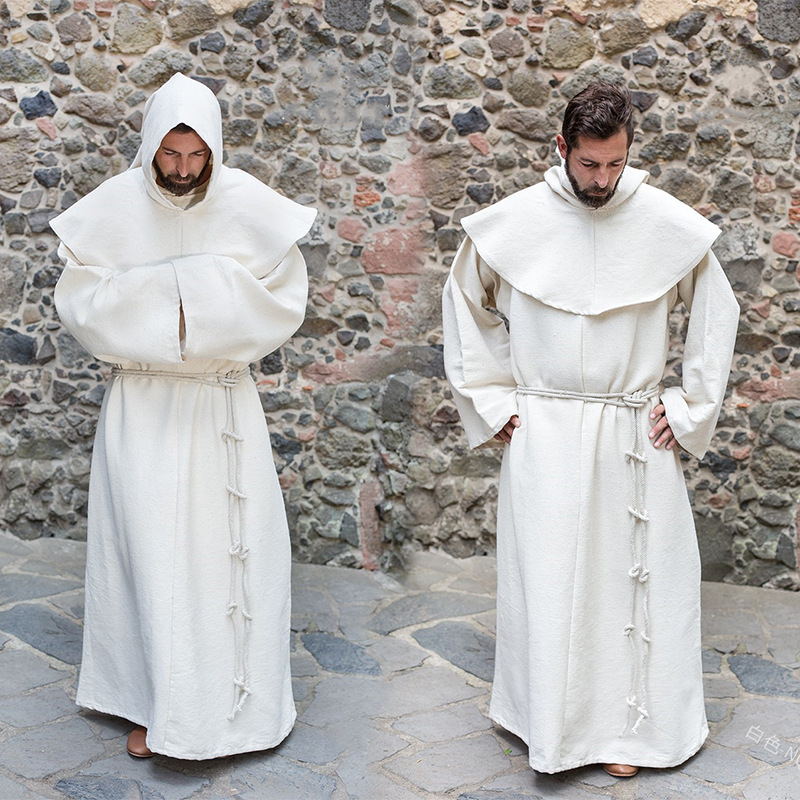 Costume de Moine Renaissance Grande Taille pour Homme, Robe Religieuse de Prêtre avec Capuche pour Fête d'Halloween