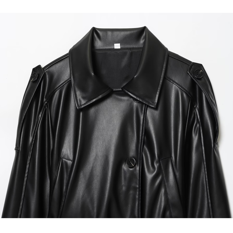 MUJER noir femme Trench manteau Faux cuir recadrée veste femme nouveau en manteaux d'extérieur coupe-vent femme mode vêtements d'extérieur