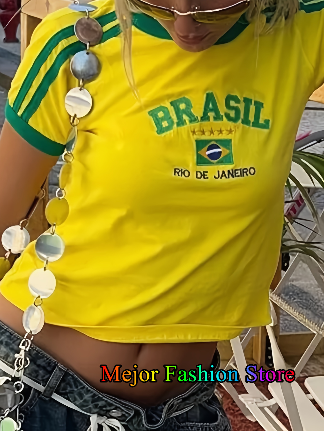 T-shirt d'été pour femmes cinq étoiles brésil lettre esthétique 90's décontracté à manches courtes T-shirt Kpop Streetwear haut Vintage Y2k vêtements
