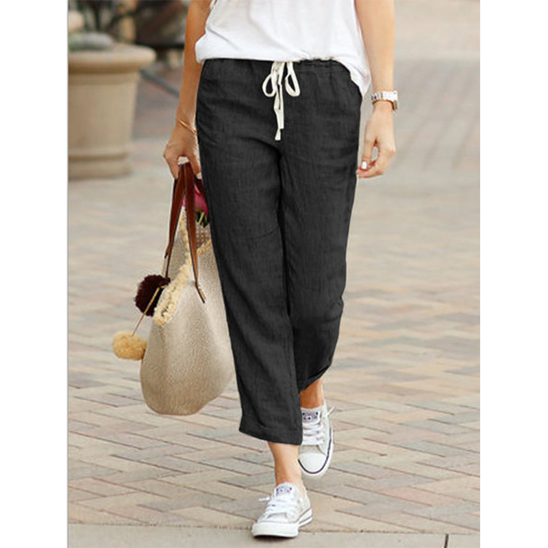 Pantalon décontracté femme 2026 printemps-été, couleur unie, taille haute, cordon de serrage, élastique, longueur cheville, poches, style sarouel