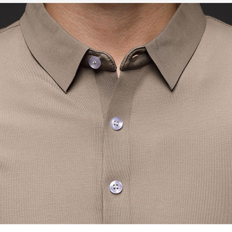 Minglu – Polo à manches longues en soie pour homme, haut de luxe, couleur unie, style décontracté, idéal pour le Golf, le printemps et l'automne