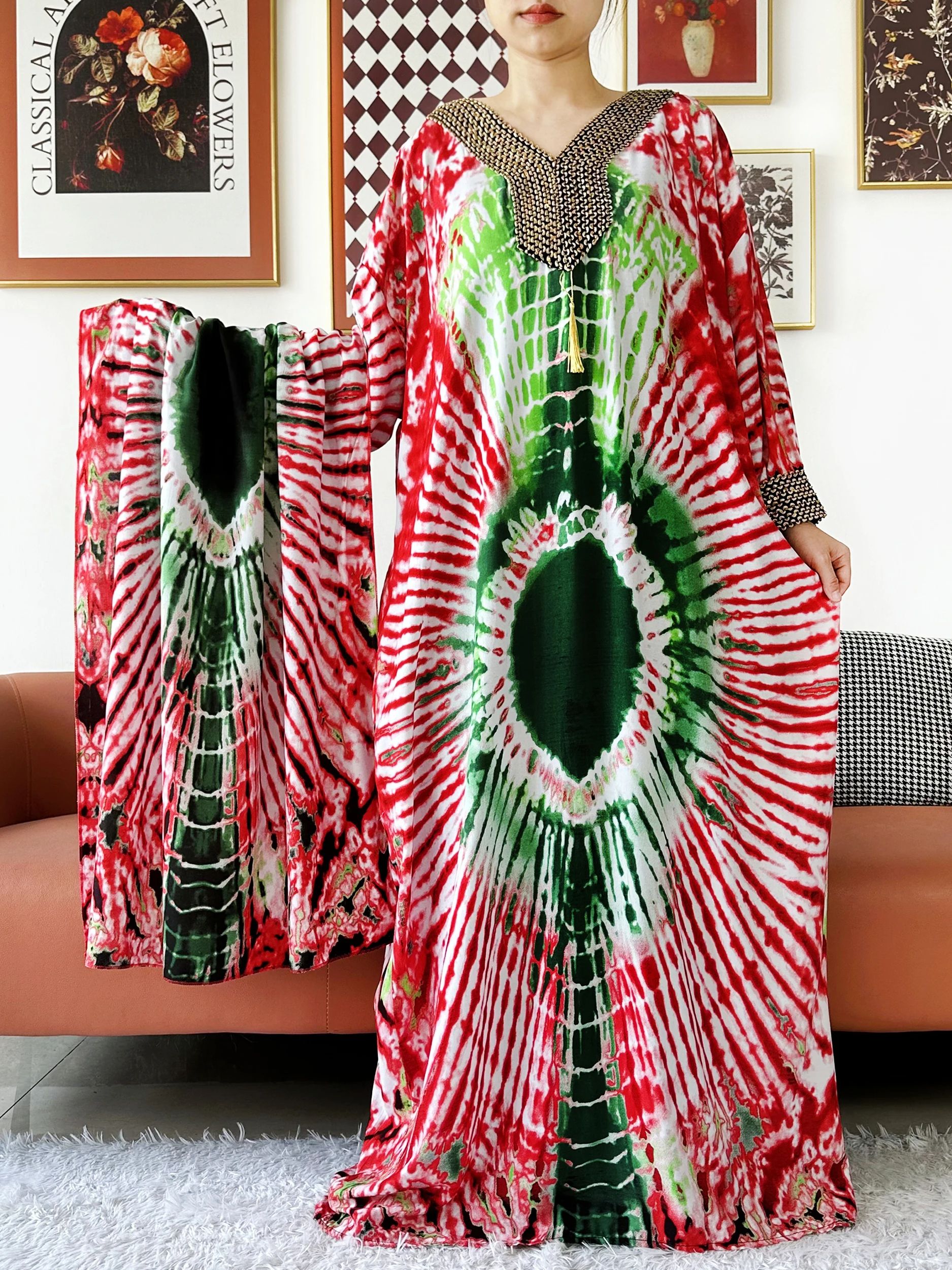 Robe de soirée à manches longues brodée fil d'or coton femmes ample Abaya Boho robe Maxi décontracté robe de mode robes africaines