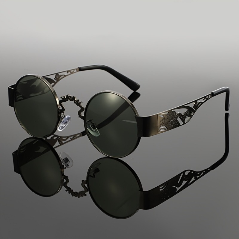 Lunettes de soleil rondes steampunk pour hommes et femmes, mode vintage gothique, métal ajouré sculpté dragon, protection UV400, unisexe