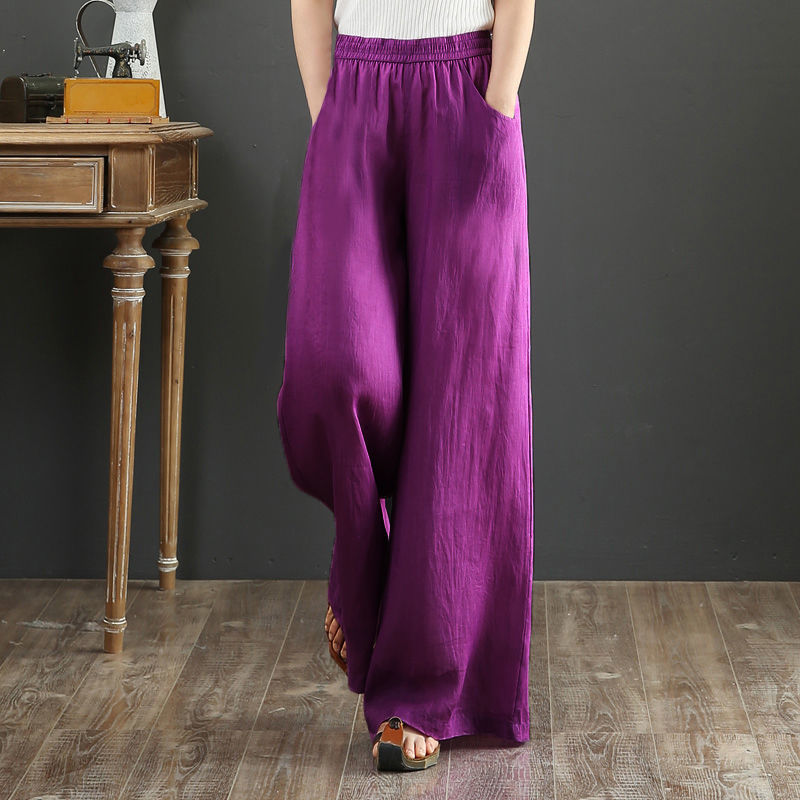 Pantalon d'été femme 2025 coton lin large botte pantalon femme droite Vintage mode décontracté élégant jambe chaude largeur pantalon Long
