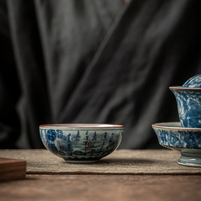 Ensemble de belles tasses à thé de calligraphie chinoise antique, service à thé, tasses de poisson vintage, tasse à thé de cérémonie du thé