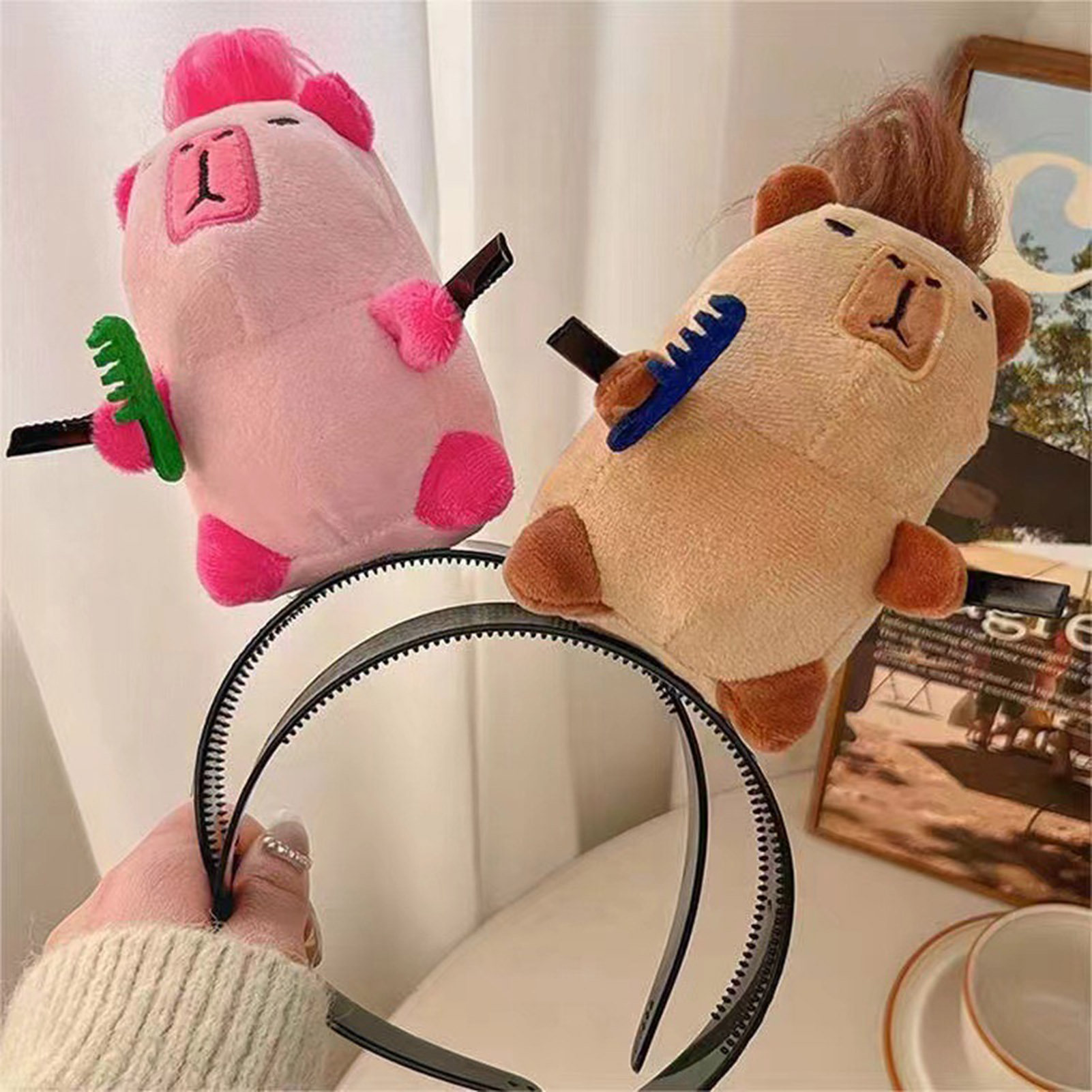 Bande dessinée Capybara bandeau créatif cheveux longs en peluche poupée bandeau drôle lavage coupe soufflage cheveux cerceau cheveux accessoires