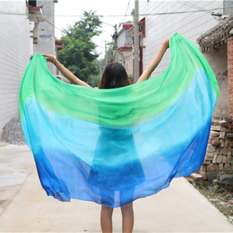 Voile de danse du ventre en soie Pure 100%, écharpe, châle, dégradé de couleur blanc-bleu, 250x114cm, pour femmes, accessoires de spectacle sur scène