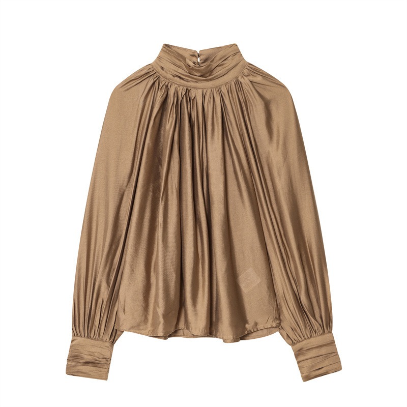 Haut drapé à manches longues pour femmes, couleur unie, haut décoratif, sens du luxe, personnalité élégante, mode, nouvelle collection automne 2025