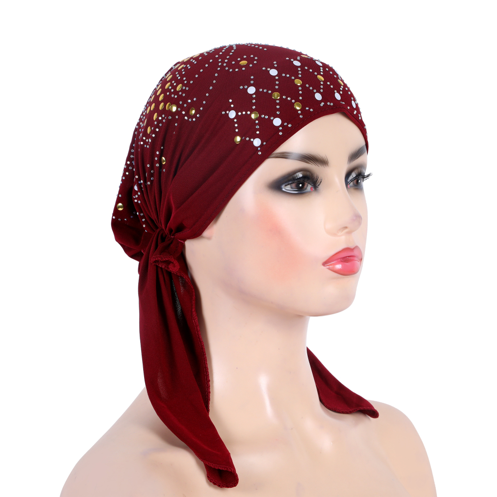 H089 mode turban hijab avec paillettes d'or musulman hijab écharpe islamique foulard chapeau amira tirer sur bandeau