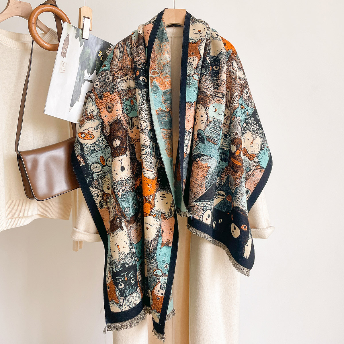 Écharpe en imitation cachemire pour femme, châle épais et chaud, pashmina à franges pour l'automne, écharpe réversible, grande couverture enveloppante pour l'hiver