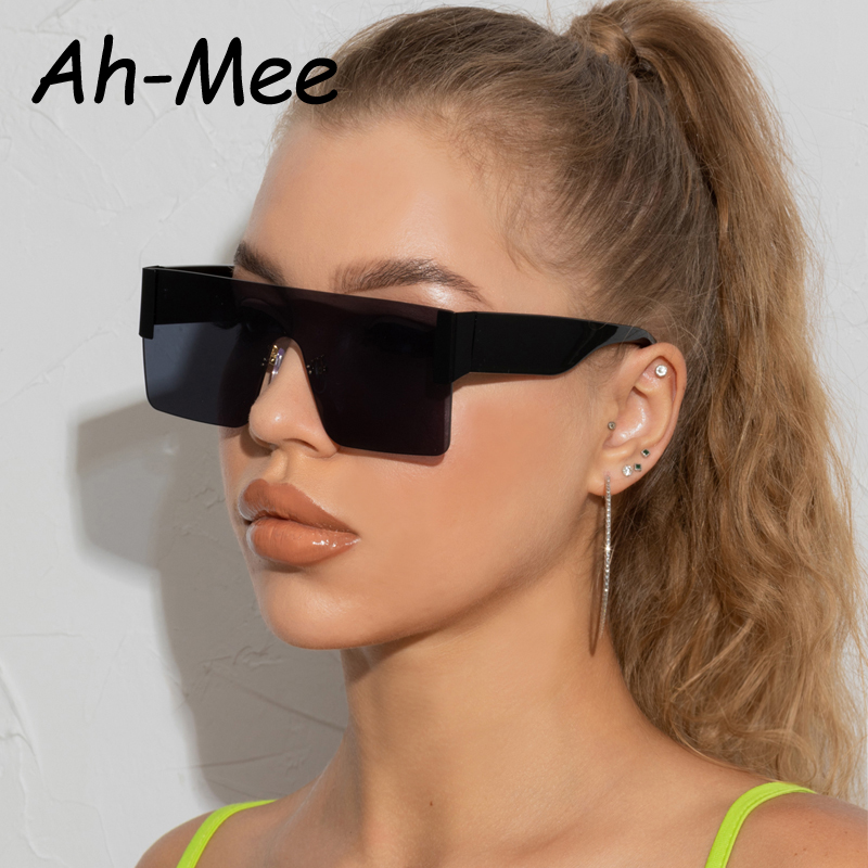 Lunettes de soleil carrées noires pour femmes, grande monture siamoise, mode rétro miroir, marque Vintage, nuances sans bords, nouvelle collection