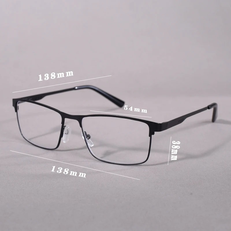Lunettes de lecture pour hommes, style professionnel, monture carrée en métal, lunettes anti-lumière bleue en métal avec dioptries supplémentaires