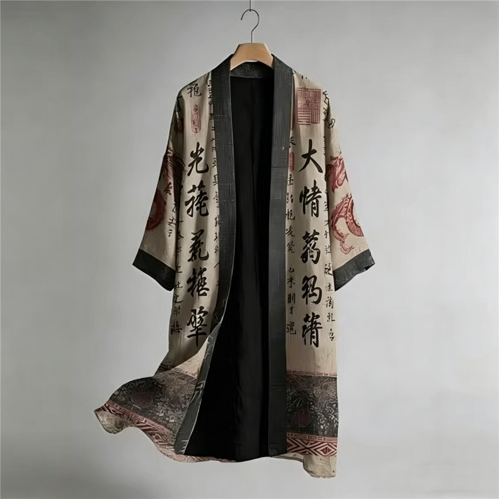 Kimono long imprimé chinois pour homme, Yukata décontracté ample pour femme, chemise de plage Hiyoshi