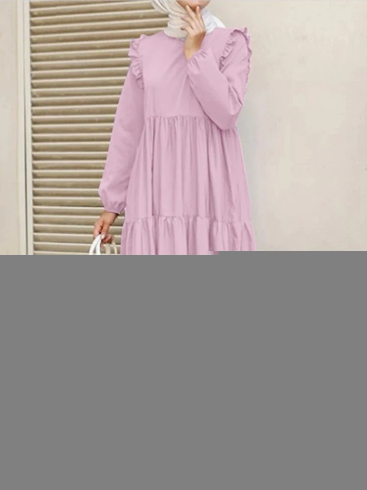 Robe longue vintage à volants pour femmes musulmanes, manches longues, Kaftan marocain, Abaya décontractée, Hijab, Turquie, Printemps