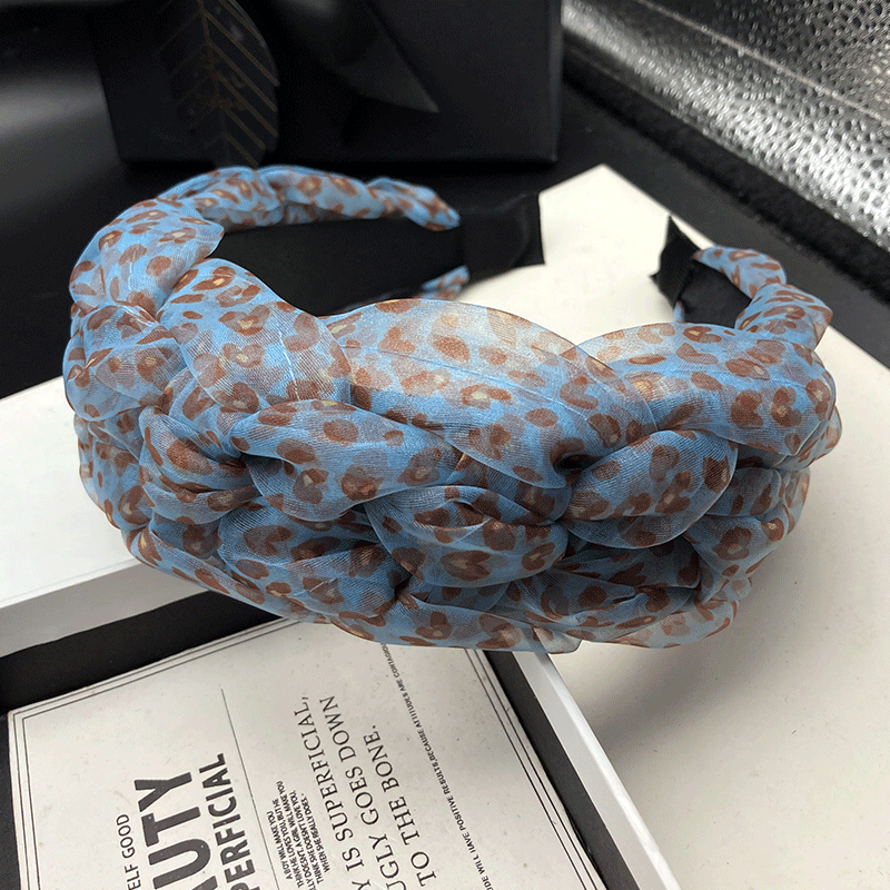 Bandeau en maille léopard français à bord large pour femme, polyvalent, en tricot torsadé, pour couvrir les cheveux blancs