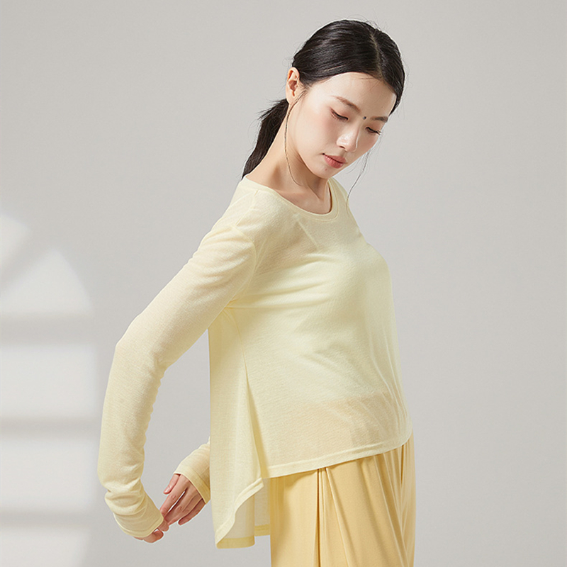 Haut de danse moderne pour femmes, chemise blouse ample à manches longues, col rond, ourlets inégaux, tenues décontractées, vêtements de pratique classique de Yoga