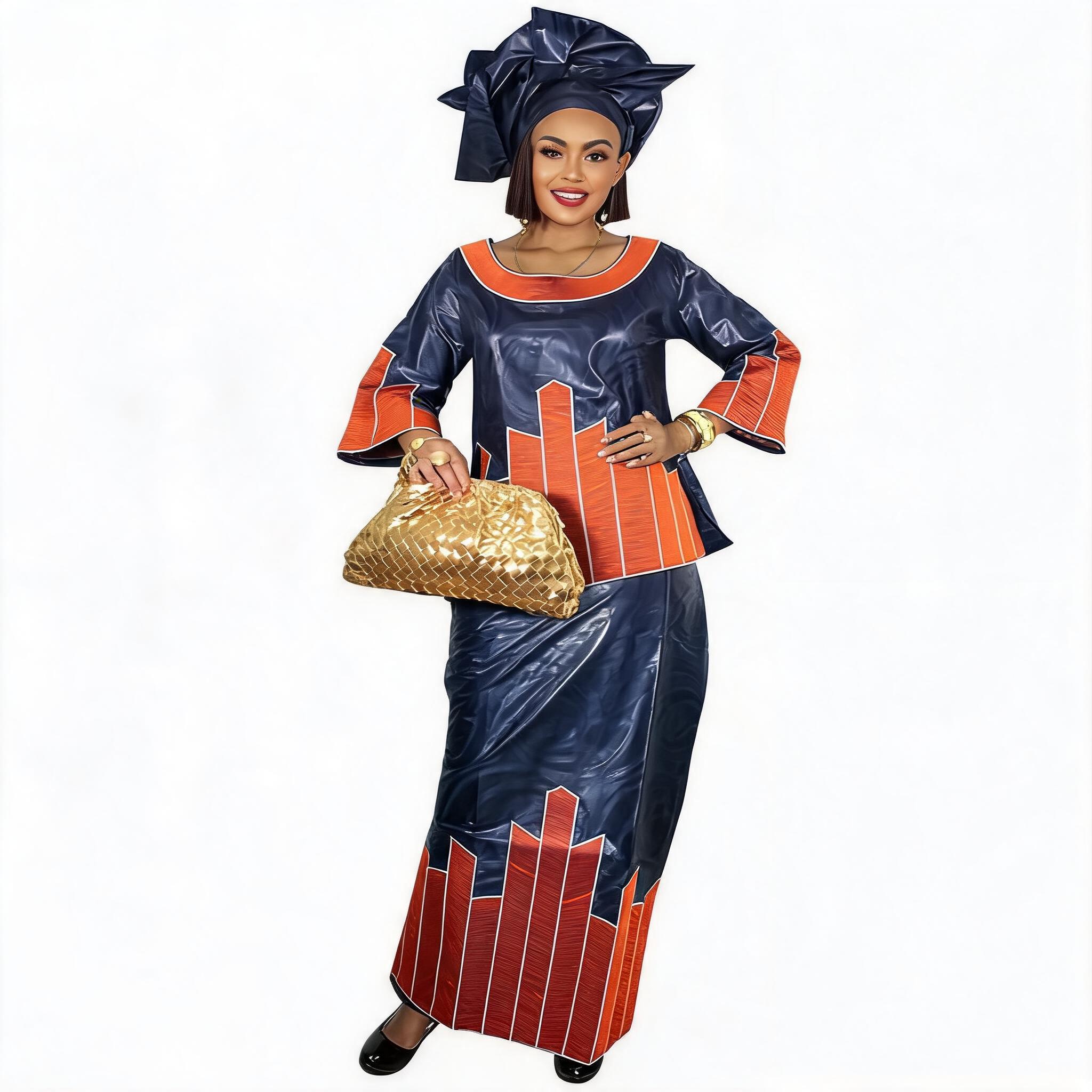 Robes africaines pour femmes grande taille, robe longue avec écharpe, design brodé Bazin Riche