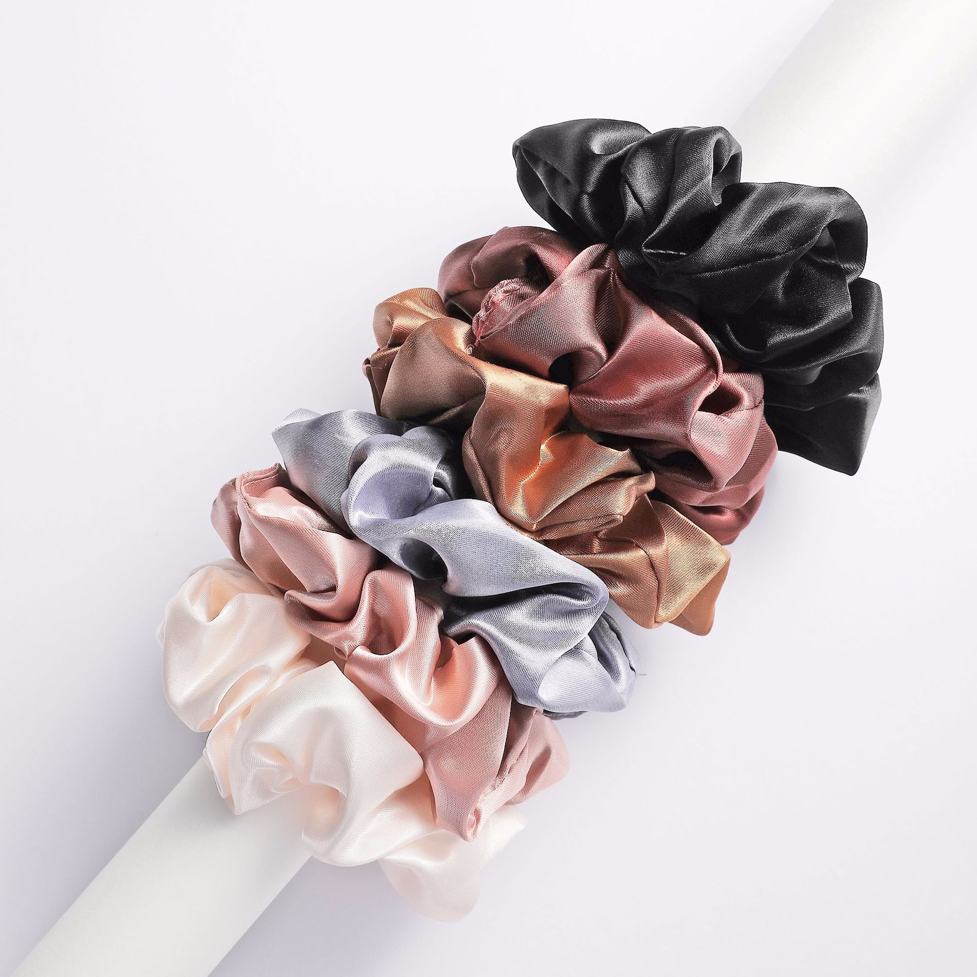 Chouchous en Satin soyeux pour femmes et filles, 6 pièces/lot, cravate élastique solide, extensible, Simple et élégante, bande en caoutchouc, queue de cheval