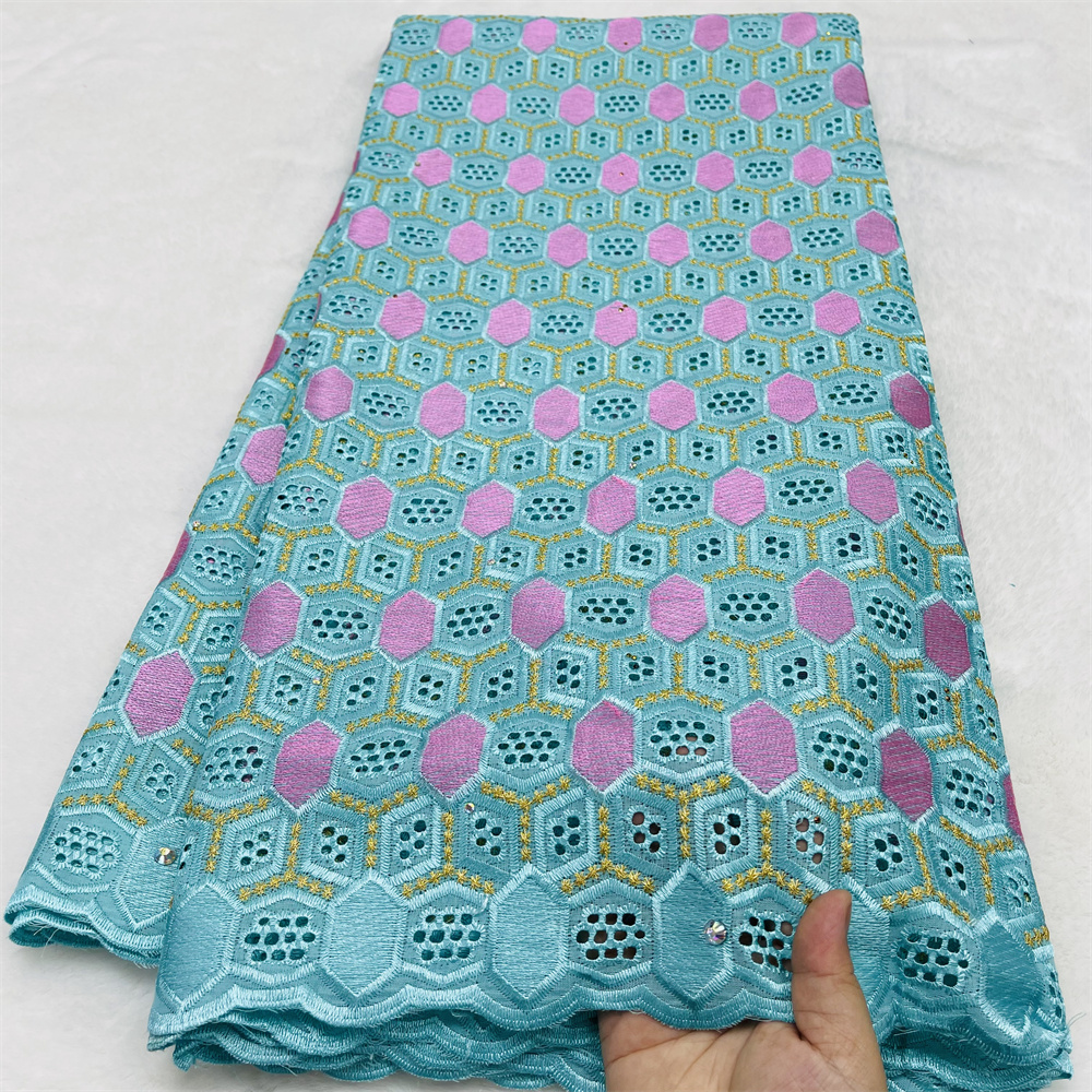 Tissu africain en voile suisse 100 % coton de luxe pour robes de mariée et de soirée, élégant et orné de pierres