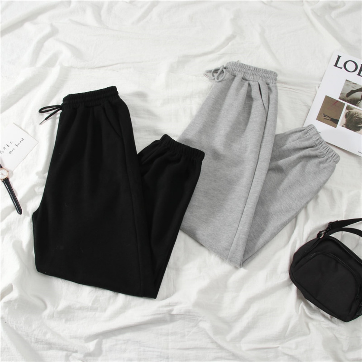 Pantalons décontractés pour femmes, mode, ample, uni, taille mi-haute, cordon de serrage, taille élastique, poche, printemps, bureau, trajets quotidiens, pantalons de survêtement pour femmes