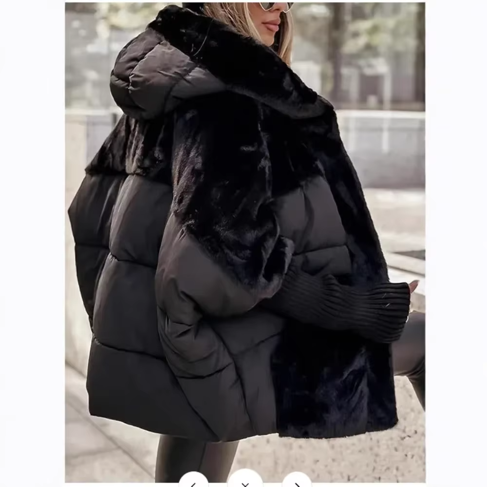 Veste d'hiver pour femme, ample, à capuche, manches longues, vêtements d'hiver, nouvelle collection 2024